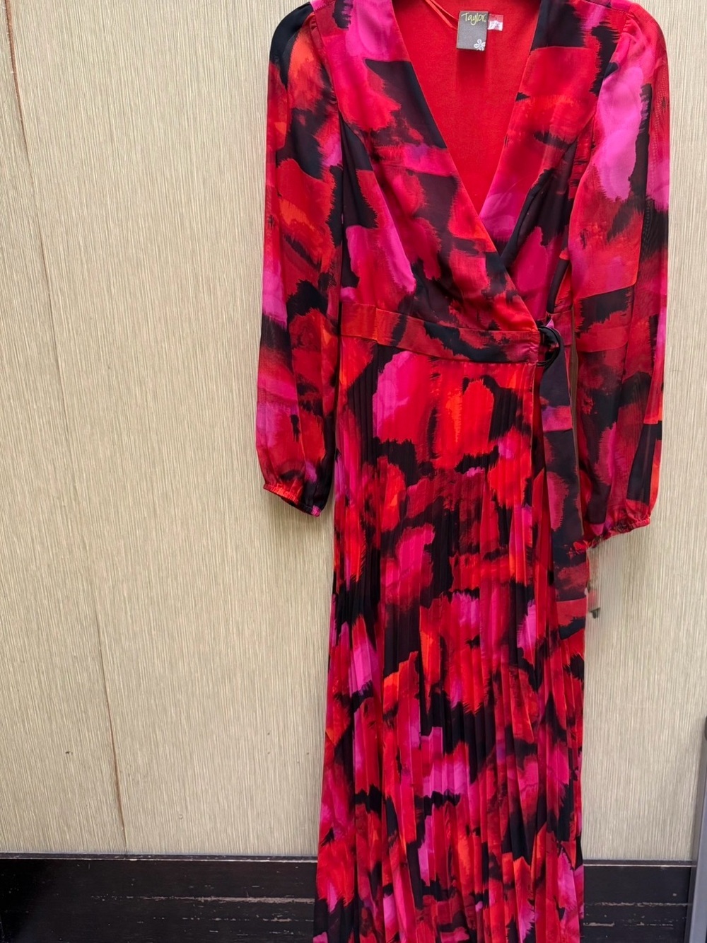 Taylor Red & Pink Abstract Wrap Maxi Dress